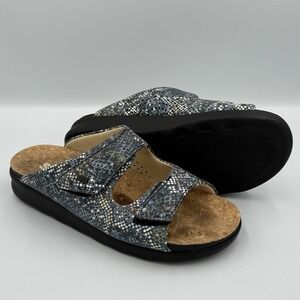 SAS Cozy Slide Sandal Leather MultiSnake Navy Tri Pad Comfort Adjust Womens 7.5M